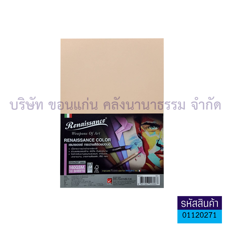 กระดาษสี RENAISSANCE#025 100ปอนด์ 160G. A4(10ผ.)