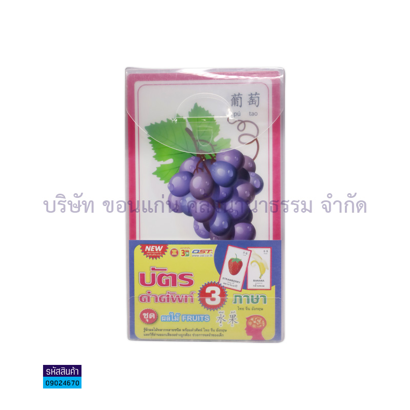 บัตรคำศัพท์ 3ภาษา ผลไม้(ไทย-จีน-อังกฤษ) ET-315(20ผ.)